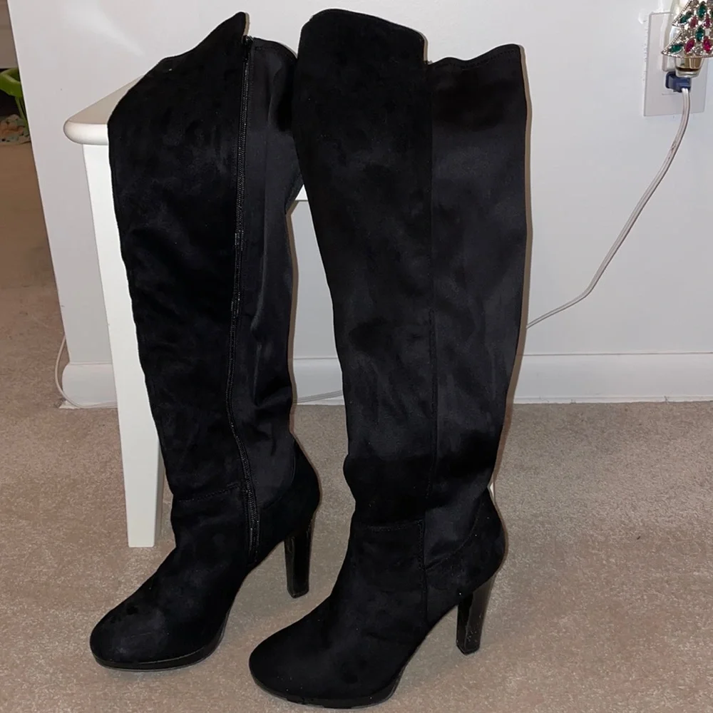 Suede over-the-knee wide calf boots